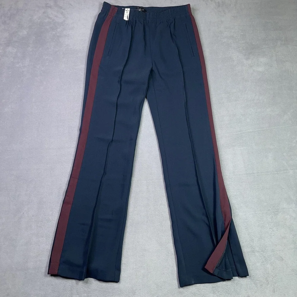 Madewell Pull On Bootcut Track Pants Womens XS Navy Side Stripe Zip Hem FLAW NEW